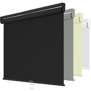 ChrisDowa Blackout Roller Shades for Windows, Striped Pattern Cordless Pull Down Door Blinds with Privacy, Thermal Insulated Window Shades for Living Room, Home and Office. Black, 20" W x 72" H