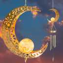 Moon Solar Wind Chimes for Outside Lights Gifts for Mom Wife Unique Crackle Glass LED Warm Light Outdoor Hanging Decor Windchimes for Garden Yard Patio Christmas Birthday Mothers Day