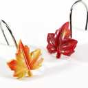 Maple Leaf Shower Curtain Hooks, 12Pcs Thanksgiving Decorative Autumn Fall Leaves Shower Curtain Rings Rustproof for Bathroom Bedroom Room Decor
