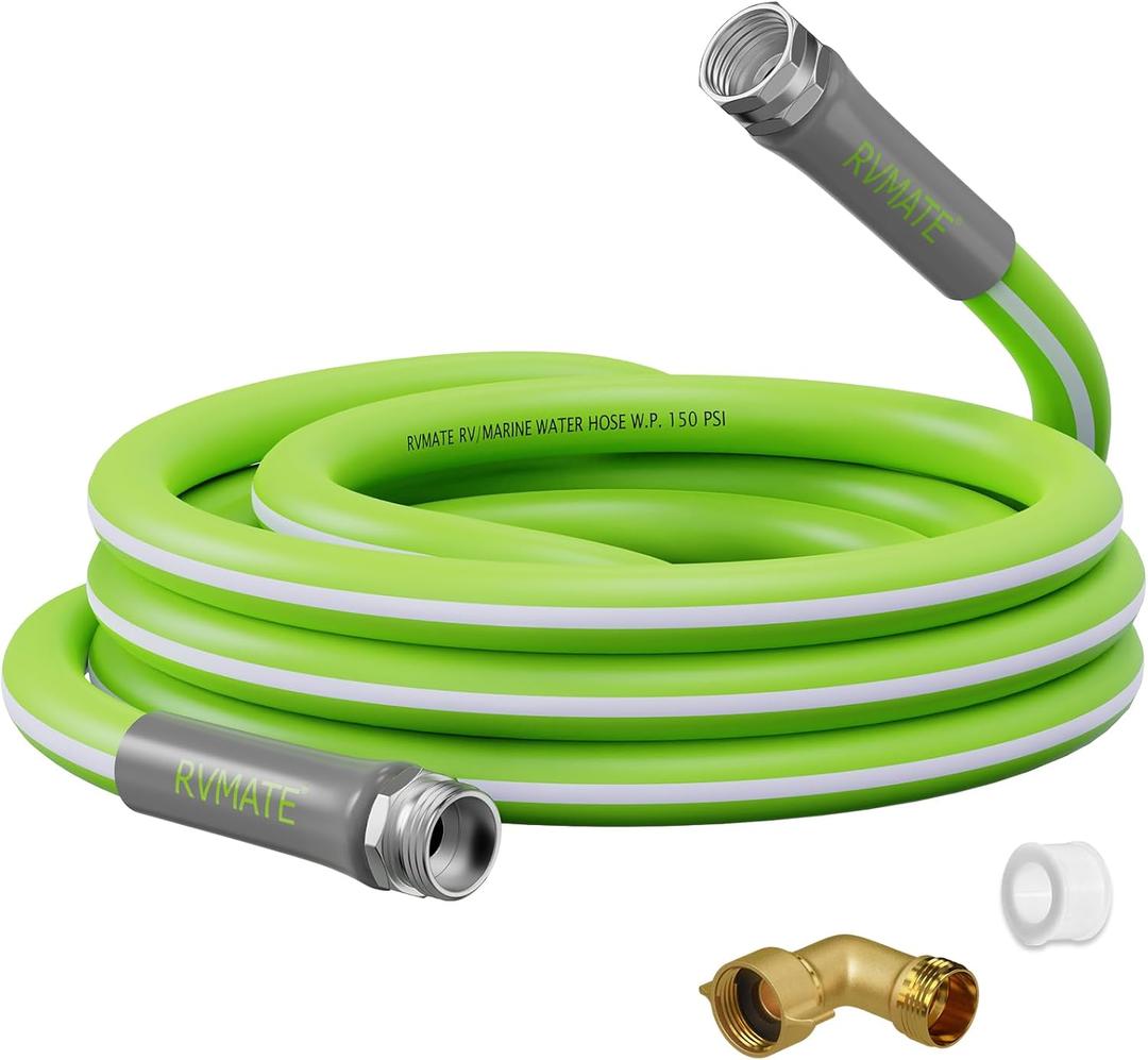 RVMATE RV Water Hose 15FT, 5/8 Inner Diameter Drinking Water Hose Lead-free, No Leaking Garden Hose For RV/Trailer/Camping, RV Accessories (Green)