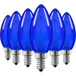 EDISHINE C35 Blue Dimmable LED Light Bulbs, 5W Equivalent 60W, LED Filament Light Bulb, 6 Pack E12 Socket, Clear Glass Edison Bulb for Home Decoration, Holiday, Porch, UL Listed