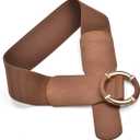 Beltox Women Elastic Belt Dress Stretchy Wide Waist Vintage Thick Cinch PU Leather (L-XXL (35-47 inch stretch range), Khaki and White 2pcs)