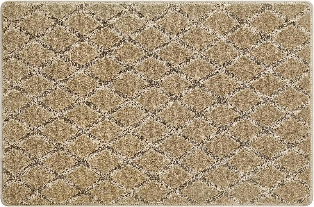 PURE ERA Carpet Stair Tread Landing Mat Tape Free Self Adhesive Non Slip Skid Resistant Indoor Doormat Area Rug Floor Mat for Kitchen Bathroom Workstations Washable 2' X 3' (Khaki Diamond Trellis)