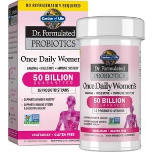 Garden of Life Once Daily Dr. Formulated Probiotics for Women 50 Billion CFU 16 Probiotic Strains with Organic Prebiotics for Digestive, Vaginal & Immune Health, Dairy Free, Shelf Stable 30 Capsules, BBD 01/2027