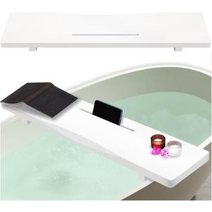 Stylish White Bamboo Bathtub Tray Caddy with Adjustable Legs, Minimalistic Design Bath Tray for Tub, Bathtub Accessories, Fits Most Bath Tubs, Ideal for Women (36"9"2.4")