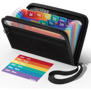 SortRax Small Receipt Coupon Organizer, A6 Size 12 Pockets Accordion File Organizer, 8X5.3 Inches, Zipper Closure