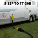 POWGRN RV 30 Amp to 110 Adapter 12 inch, Heavy Duty 10/3 Gauge RV Electrical Adapter, NEMA 5-15P Male to NEMA TT-30R Female, STW 10AWG 15A 125V 1875W, Black-Yellow, ETL Listed