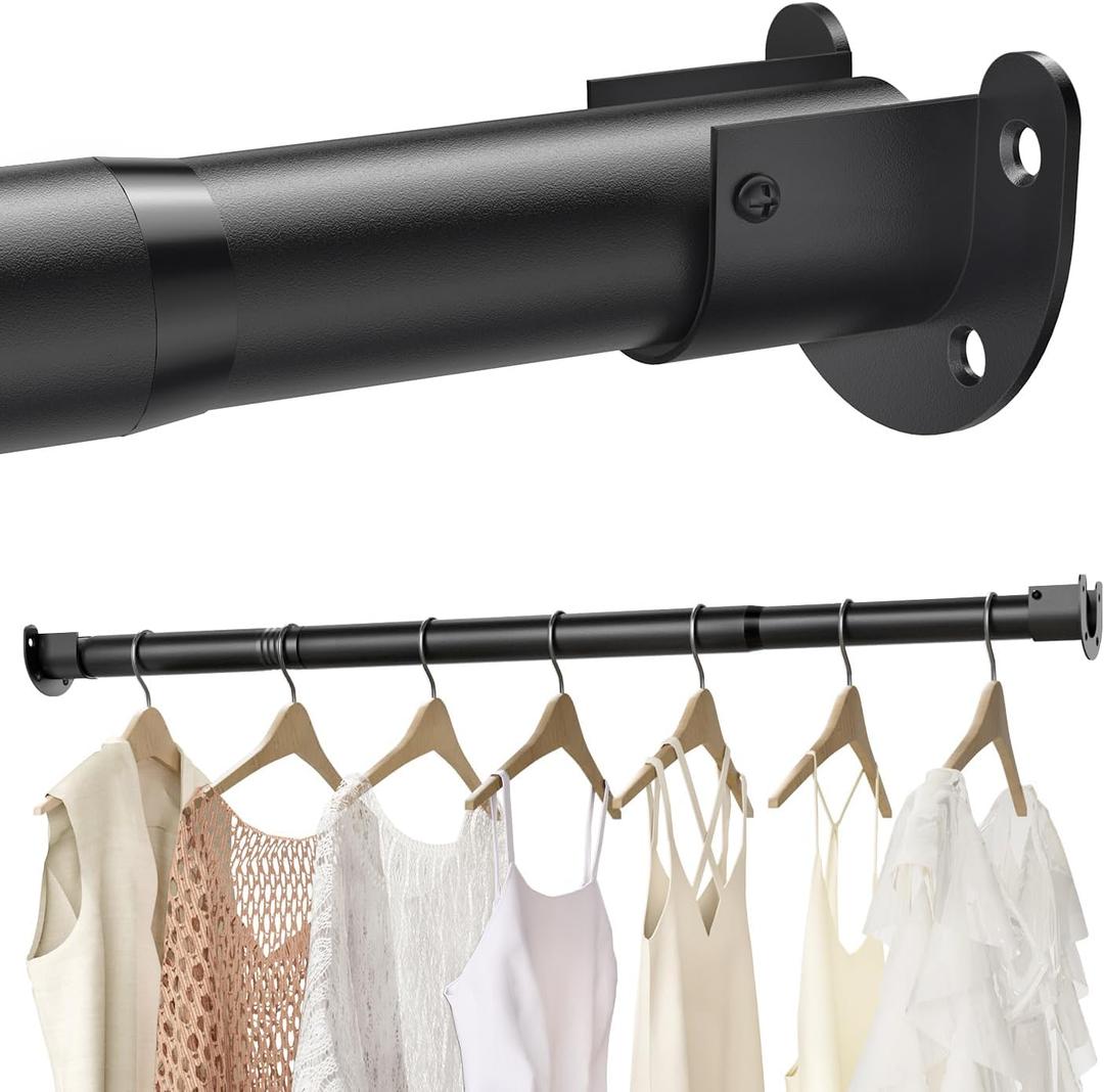 Closet Rods for Hanging Clothes, 16 to 88 Inch Stepless Adjustable Closet Rod, Heavy Duty 1.3 Inch Closet Hanging Rod for Closet Wardrobes Laundry, 1 Pack