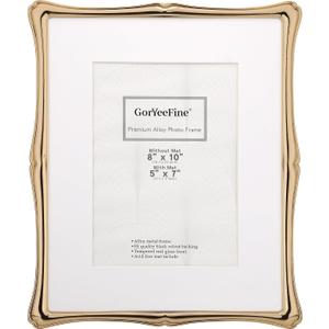 8x10'' Premium Alloy Gold Picture Frame with Acid Free Mat 5x7'',Hi-End Dcor Metal Frames 5x7'' with Black Velvet Backing for Desktop Display and Wall Decor