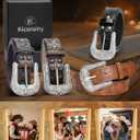 Western Belts Vintage Cowgirl Cowboy Country Belt for Woman Men Gifts, Carved Buckle-Belts for Jeans Pants Dresses (Brown)