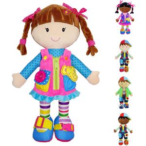 June Garden 15.5" Dressy Friends Belle - Educational Stuffed Plush Doll for Kids and Toddlers 2 Years and Up - Montessori Buckle Soft Toy