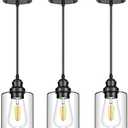 Licperron 3 Pack Hanging Pendant Lighting Fixtures, Adjustable Black Hanging Ceiling Lamp with Clear Glass Shade, Modern Pendant Light for Kitchen Island, Dining Room, Bedroom, Hallway