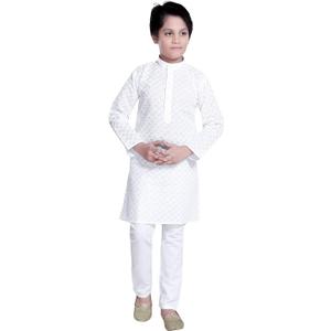 Kids ethnic wear cotton kurta pajama set for boys (2-3T, White Chikan)