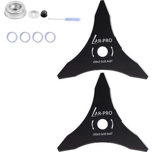 AR-PRO (2-Set 10" x 3T Steel Brush Blades  2 Blades, 2 Washers and Adaptor Kit | for Cutter, Trimmer, Weed Eater | Made from Carbon Steel, Cuts Like Butter