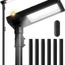 100" Solar Lamp Post Lights with Pole & Remote, Outdoor IP65 Waterproof 420 LEDs Solar Street Lights, Black Metal Flood Solar Motion Pathway Lights for Yard, Garden, Patio, Lawn, Garage
