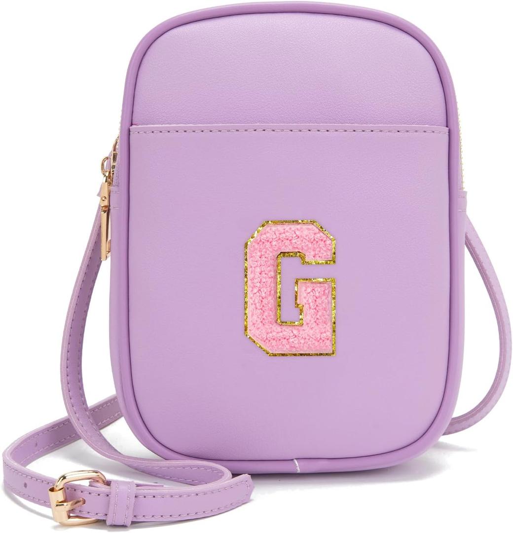 Toddler Purse Initial Crossbody Bags for Girls 3 Pockets PU Leather Cross Body Bag Crossbody Purse Handbag Personalized Preppy Teen Girl Gifts Trendy Stuff (Lavender G)