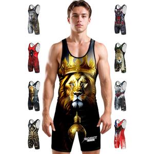Exxact Sports Sublimated Adult & Youth Wrestling Singlet - Premium Powerlifting Singlet for Men & Boys, Unisex Singlets (Lion)