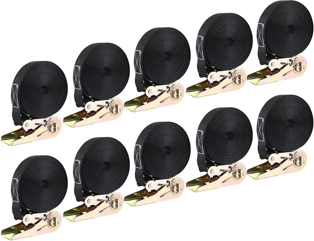 LIFERUN 10 Pack 1" x 20' Ratchet Straps Heavy Duty, 1760lbs Break Strength Endless Ratchet Strap, NO Hook, Tie Down Straps for Motorcycles, Goods, Luggage,Black