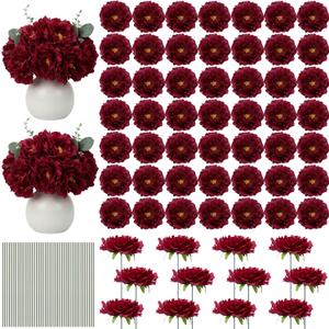 Suncalla 50 Pcs 5.5 Inches Peonies Artificial Flowers with Wire Branch Silk Realistic Blooming Fake Peonies Rose Bouquets for Wedding Table Centerpiece DIY Craft Party Home Decor (Burgundy)
