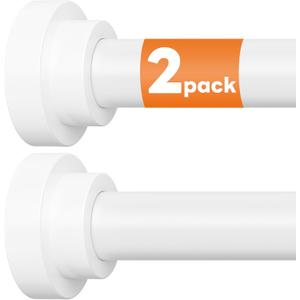 STARLATTA 2 Pack Shower Curtain Rods:43-78 Inch No Drilling Tension Rods, 1" Diameter Heavy Duty Adjustable, Stainless Steel Rust-Proof Spring Anti-Slip Curtain Rod for Bathroom (White,78'')