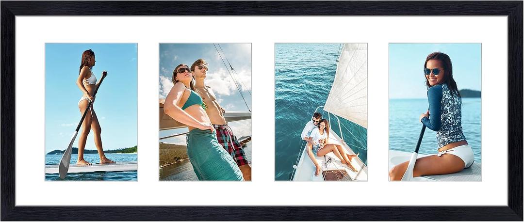 Giftgarden 4x6 Picture Frame Collage 4 Opening, 8x20 Frame Matted to Four 4x6 Photos with Mat for Wall Display, Black