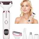 Electric Razor for Women Men with LED Display,4 in 1 Ladies Wet & Dry Body Razors and Facial Hair Remover, Rechargeable Hair Removal Kit for Nose Face Body Leg Bikini Arm Hair (White)