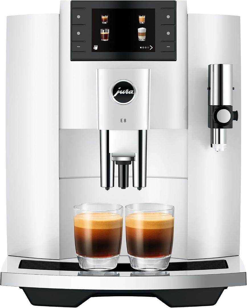 Jura E8 Piano White 15683 | E8 Coffee Machine in, Relevant information is shown in the cockpit, Between preparations