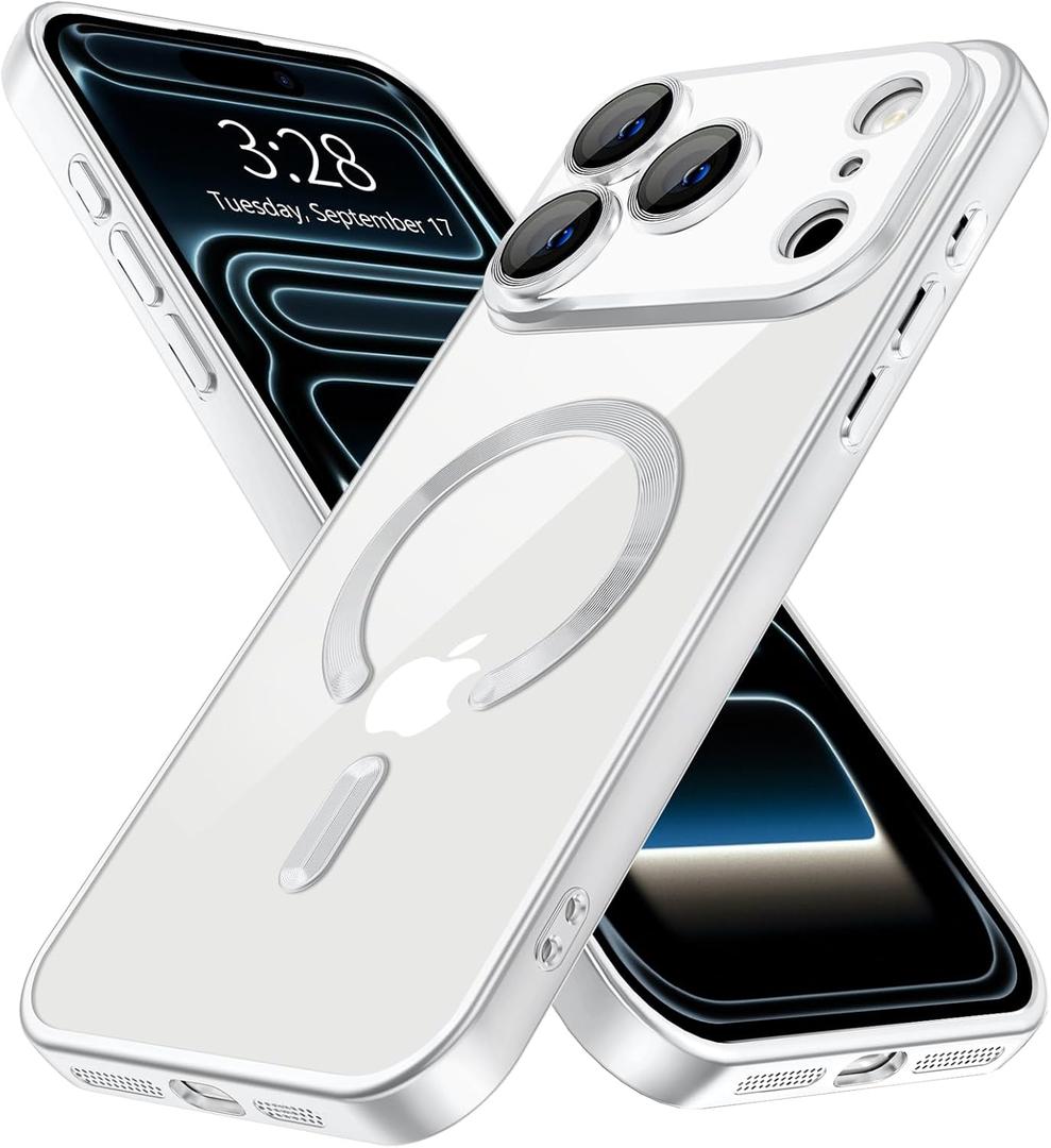 Hython Magnetic Clear for iPhone 17 Pro Case with Camera Lens Protector [Compatible with MagSafe] Luxury Plating Edge Slim Soft TPU Cover Protective Phone Case for iPhone 17 Pro 6.3"