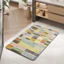 MontVoo -Bath Mat-Non Slip Thin Bathroom Rugs Fit Under Door- Quick Dry Absorbent Faux Suede Surface Grey Bathroom Floor Mats-Shower Rug for in Front of Bathtub Shower Colorful Plaid 16x24