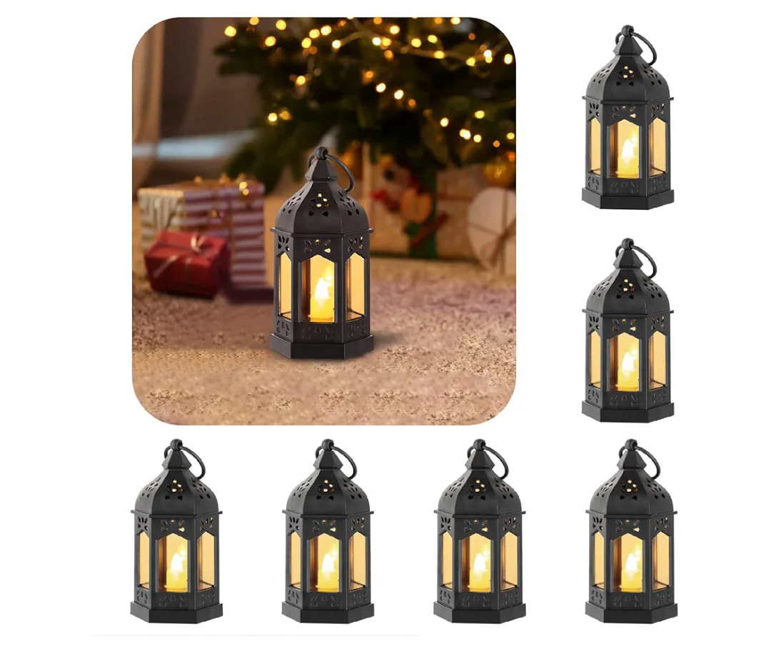 Mini Lanterns Decorative Indoor: 2 Pcs Black Small Hanging LED Lanterns for Centerpieces Wedding Table Decor Ramadan Enchanted Forest Decorations