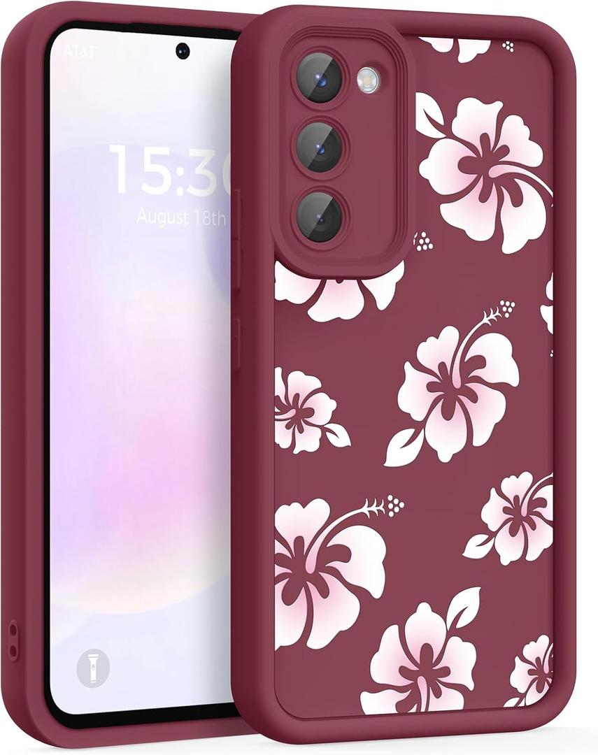 Case for Samsung Galaxy S23 5G, Pretty Pattern Design for Girls Women Silicone Cover, Soft TPU Material, Thicker Frame Shockproof Protective Case for Samsung S23 (Gradient Hibiscus)