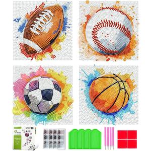 Tiwabb 4 Pack 5D Box Diamond Art Kits for Kids Ages 8-12,Ball Sports Diamond Painting for Kids Beginners,Full Drill Gem Art for Kids DIY Crafts for Girls 8-12,for Home Decor 7x7 Inch