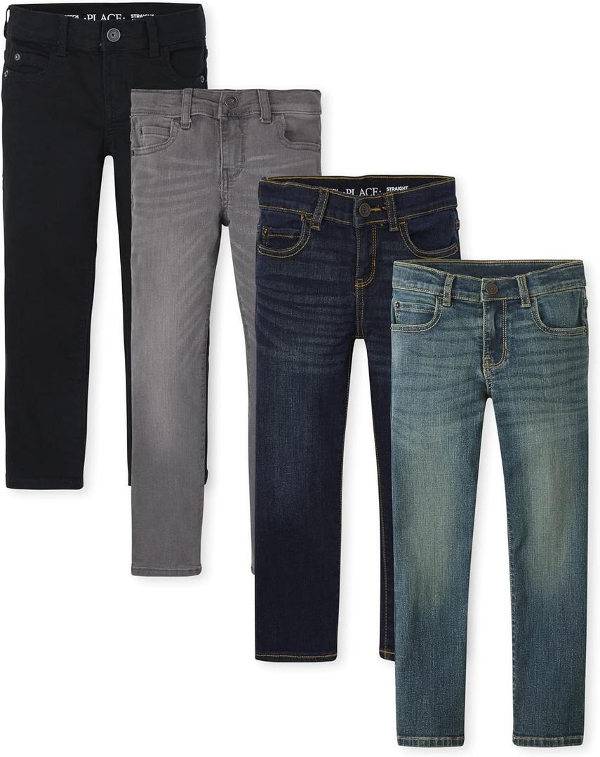 The Children's Place Boys' Straight Leg Jeans (4, Black/Gray/Indigo/Blue 4-pack)