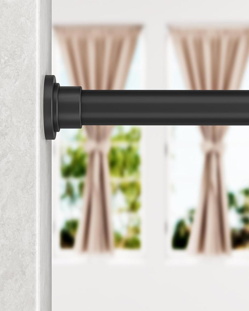 ALLZONE Shower Curtain Rod Spring Tension, 28-42 Inch Heavy Duty Tension Rod No Drilling, Anti-Slip Shower Rod Tension, Adjustable Tension Curtain Rod for Window/ Bathroom/ Closet, Black