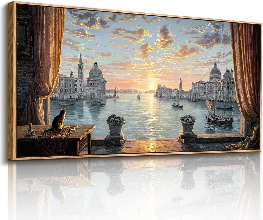 imjiayu Venice Window View Wall Art, Sunset Landscape Canvas, 40"L x 20"W