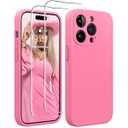 AOTESIER Shockproof for iPhone 14 Pro Max Case, Upgraded [Camera Protection] Food Grade Silicone Phone Case with [2 Screen Protectors], Anti-Scratch Soft Microfiber Lining Inside, 6.7 inch, Petal Pink