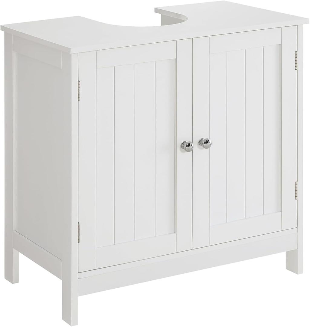 Iwell Pedestal Sink Storage Cabinet with 2 Doors and Shelf, Under Sink Cabinet, Bathroom Sink Cabinet with U-Shape, White