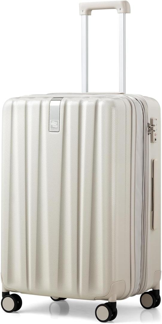Hanke 23 Inch Luggage Suitcases With Spinner Wheels Lightweight PC hardside Rolling Suitcase With Travel Lock, Checked-Large 23-Inch Christmas Gifts for Birthday(Ivory White)