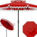 AreShark 9FT Patio Umbrella with Fringe, Wind-Resistant Fiberglass 8 Ribs Tassel Outdoor Umbrella with Crank and Push Button Tilt, Double Tier Vent Sun Shade for Pool, Deck, Backyard, Red