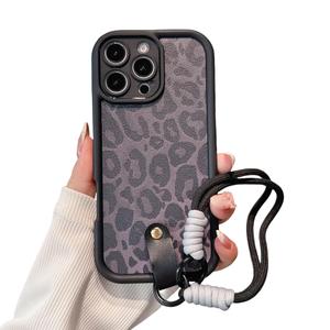 Pretaco for iPhone 11 Pro Max Case, [Black Leather Leopard Print][Fashion Retro Cell Case][2-in-1 with Lanyard] Soft TPU, Shockproof and Anti-Shock, Suitable for Women & Girls