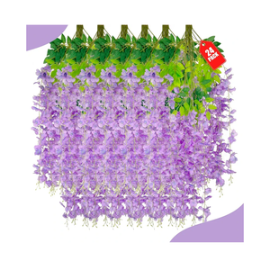 24 Pack Light Purple Wisteria Hanging Flowers, 3.4 Ft Fake Hanging Flowers, Artificial Wisteria Garland Vines for Wedding Room Backdrop Outdoor Patio Garden Decoration