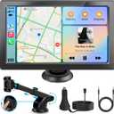 Portable Apple Carplay Screen for Car, 7" HD Car Stereo Touchscreen with Wireless CarPlay & Android Auto, Mirror Link, Bluetooth, Voice Control, Memory Card Playback, AUX - Fits All Vehicles (V5 Suction Cup Moun)