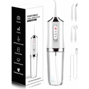 Water-Flosser-Cordless-Teeth-Cleaner MAKJUNS Water Dental Flosser with 3 Modes 4 Jets Rechargeable IPX7 Waterproof for Travel Home Braces(White)