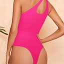 REORIA Butsmooth Women's Trendy Sexy Plunge One Shoulder Sleeveless V Backless Going Out Tank Bodysuits Tops (Pink, M)