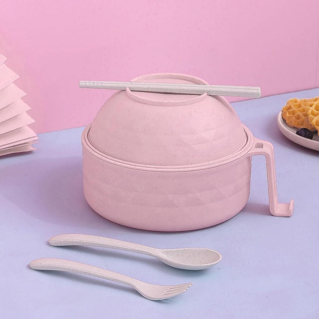 Layron Ramen Cooker Ramen Bowl Set with Chopsticks Microwave Noodle Bowl College Dorm Room Essentials for Girls for Boys Apartment Essentials (pink)