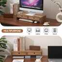 KIRIGEN Wood Monitor Stand with 2 Drawers, Solid Wood Computer Monitor Riser for Desk, Desktop Organizer Shelf with Cable Management, Pen Slots, Brown, No Assembly PMJ-DBR