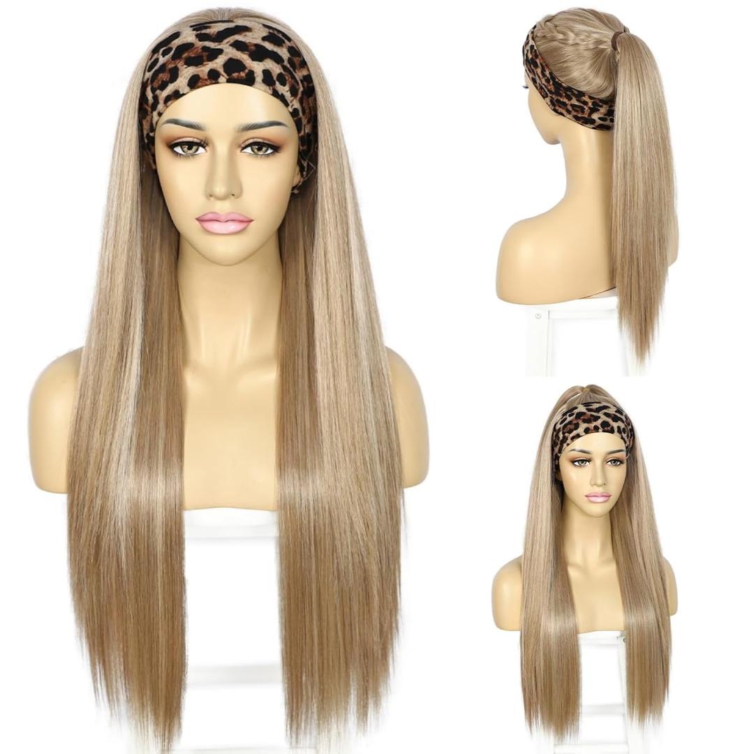 SAPPHIREWIGS Straight Headband Wigs for Women Long Straight Highlight Natural Blonde Synthetic Wigs Heat Resistant Natural Looking for Daily Use 26 Inch