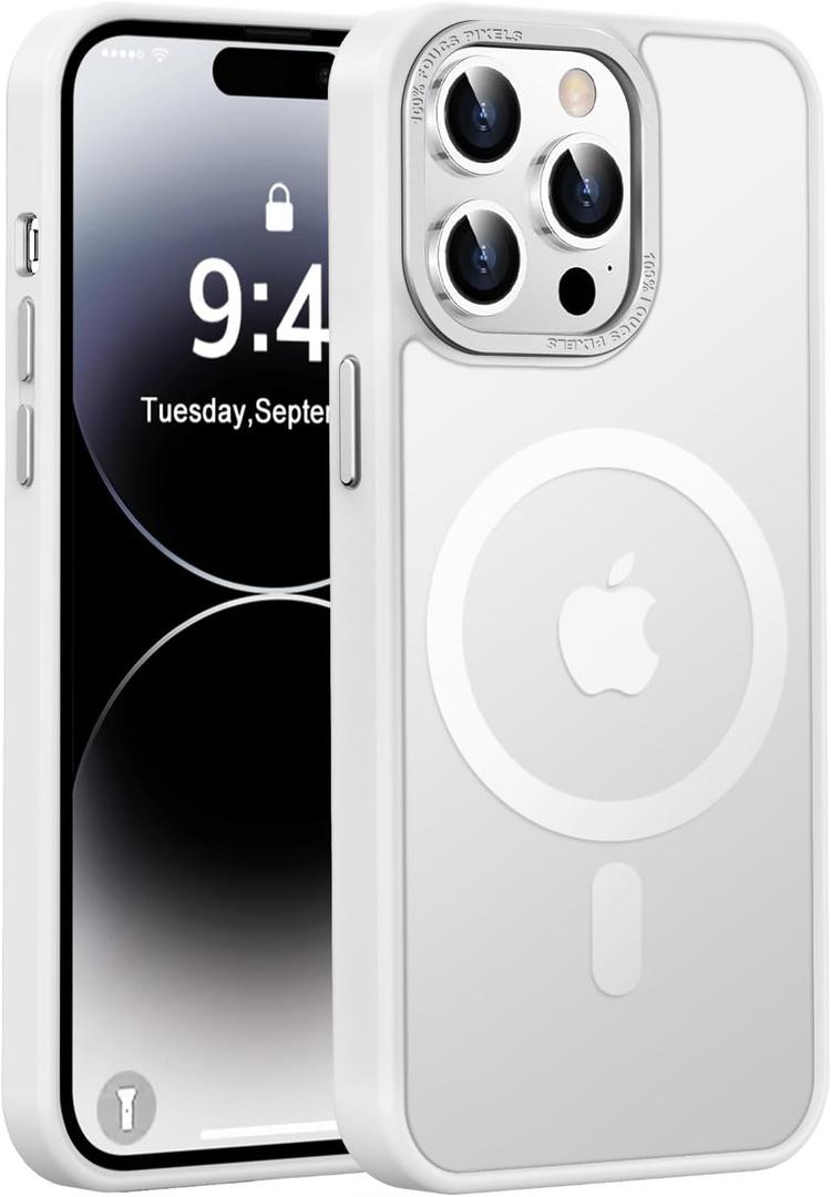 Newfuture Designed for iPhone 14 Pro Max Case with Magnetic [13 FT Military Drop Protection] [Compatible with Magsafe] Slim Translucent Matte Shockproof with AntiFingerprint Phone Case, Frosted White