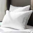 MARTHA STEWART Hotel Collection Pillow 500 Thread Count Damask Stripe Embroidered Feathers Soft Hypoallergenic 100% Cotton, Queen Size Set of 2, White 2