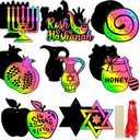 ParsNuntio Rosh Hashanah Scratch DIY Craft Cards Kit - Shana Tova Scratch Decoration Craft Cards - Jewish New Year Party Supplies Cards Birthday Scratch Cut-Outs Party Essential Cards - Set of 24
